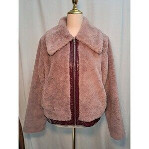 Anthropologie Maeve Size M Faux Fur/Leather Trim Bomber Jacket Dusky Pink EUC